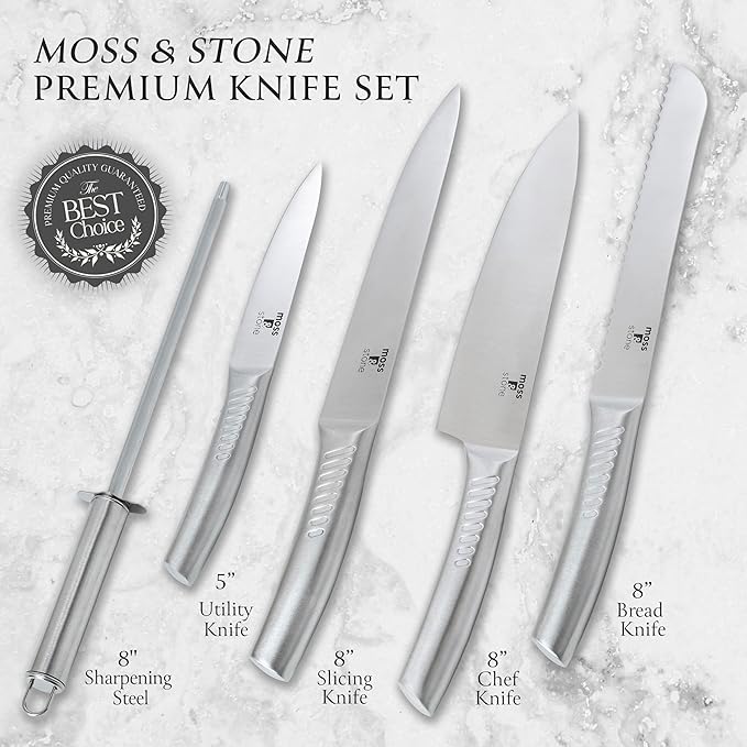 Moss & Stone Professional Kitchen Knife Chef Set, Premium Kitchen Knife Set