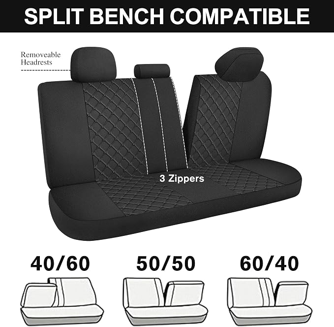 YGL Breathble Car Seat Covers Full Set,Washable Seat Covers for Cars,Premium Cloth Car Seat Protectors,Interior Covers for Cars,Sedan Van Truck SUV(Black)