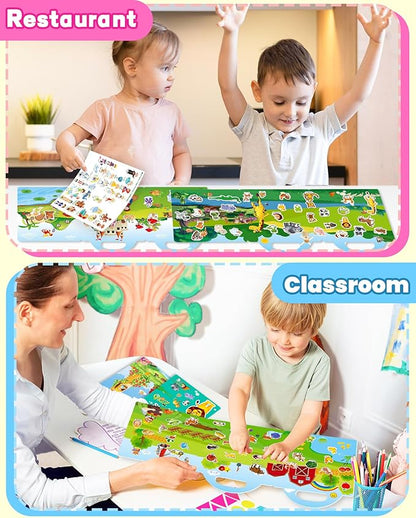 Reusable Sticker Book for Toddlers 2-4 Years, Stickers for Kids, Toddler Sticker Book Ages 1-3, Toddler Craft Activities, Toddlers Travel Toys Ages 2+ Boy Girl Birthday Gifts