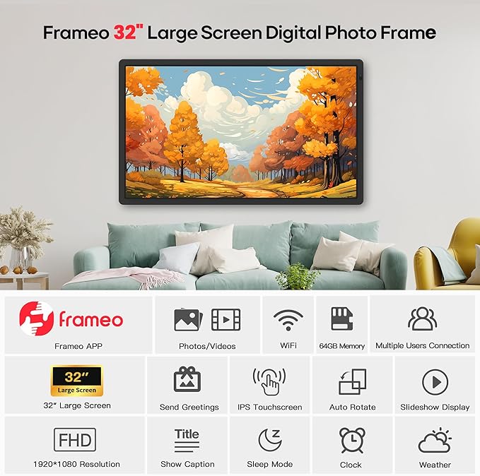 Frameo 32" Extra Large Digital Picture Frame, Smart WiFi Photo Frame