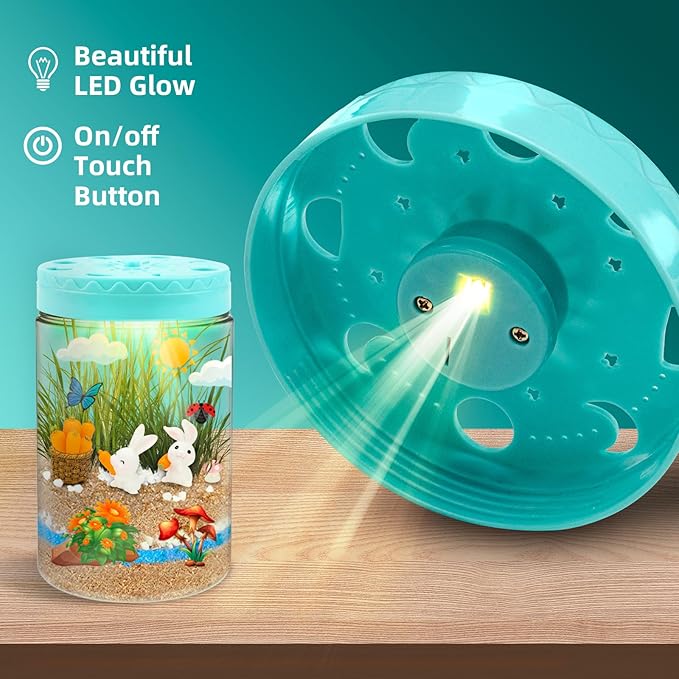 Easter Light Up Bunny Terrarium Kit for Kids,Rabbit Gardening Kit for Boys Girls,DIY Creative STEM Science Kits Educational Toy, Arts Crafts Activity, Birthday Gifts for Ages 4 5 6 7 8-12