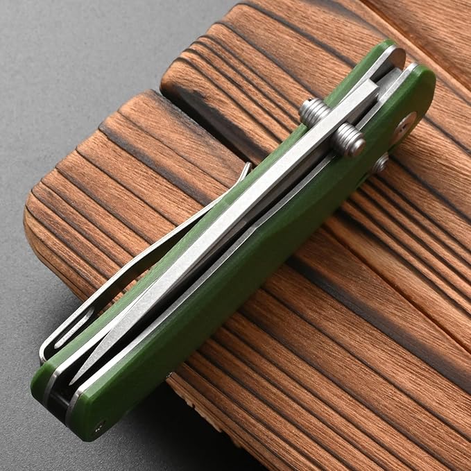FF22 Folding Pocket Knife,VG10 Steel Blade Micarita Handle Full Tang Knife for Outdoor Activities Camping Hunting Fishing(Green)