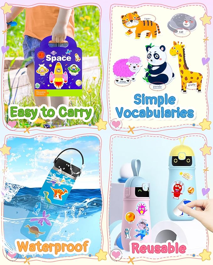 Benresive Reusable Sticker Book for Toddlers 2-4 Years, 3 Sets Travel Stickers for Kids, Waterproof Sticker Books for Toddlers 1-3, Crafts Activities for Todddlers 1-3 2-4 3-5
