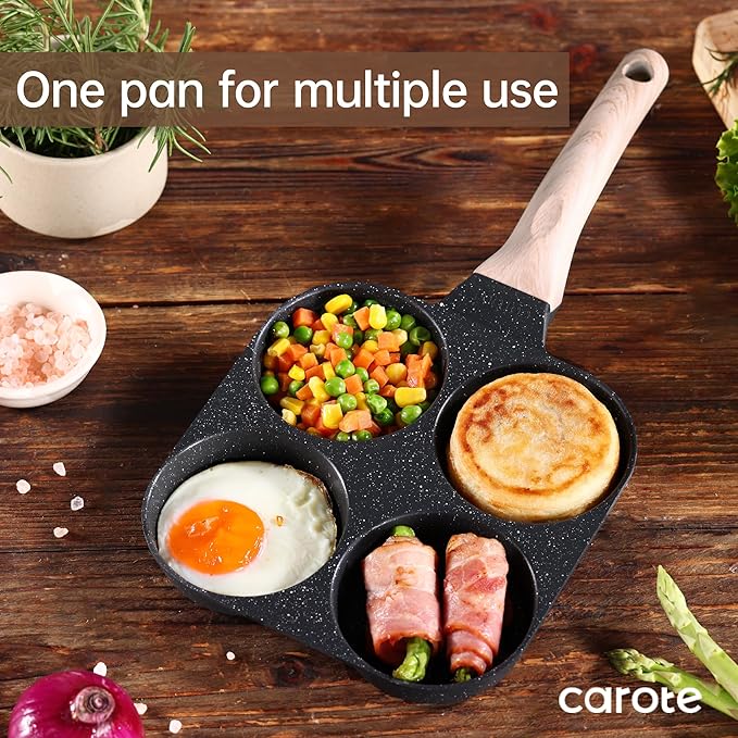 CAROTE Egg Pan Omelette Pan, 4-Cup Nonstick Granite Omelette Skillet