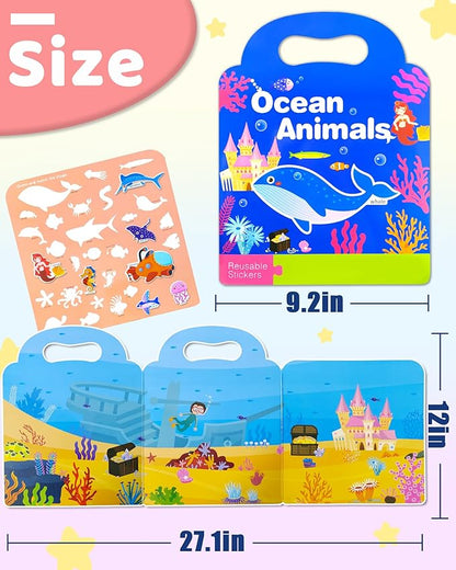 Benresive Reusable Sticker Books for Kids 2-4, Sticker Books for Toddlers 1-3 2-4, Toddler Travel Toys Activities Crafts Gifts - Ocean