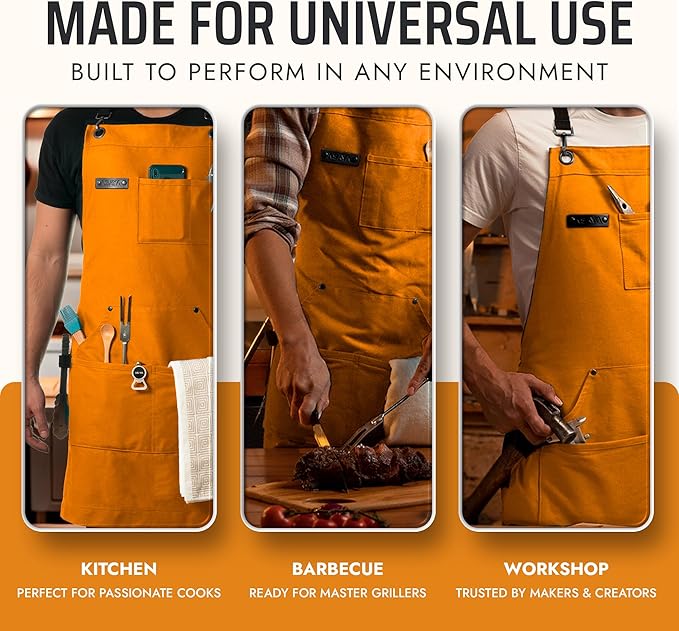 Asaya Chef and BBQ Apron with Bottle Opener and Hand Towel - 10oz Cotton Canvas