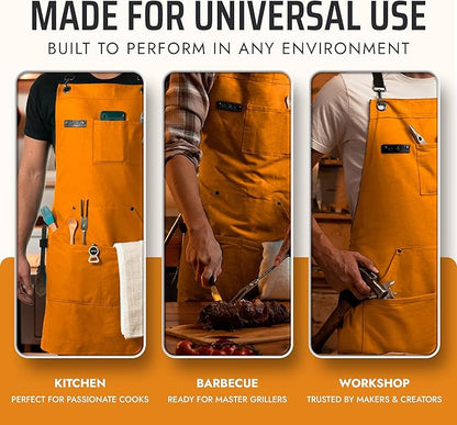 Asaya Chef and BBQ Apron with Bottle Opener and Hand Towel - 10oz Cotton Canvas