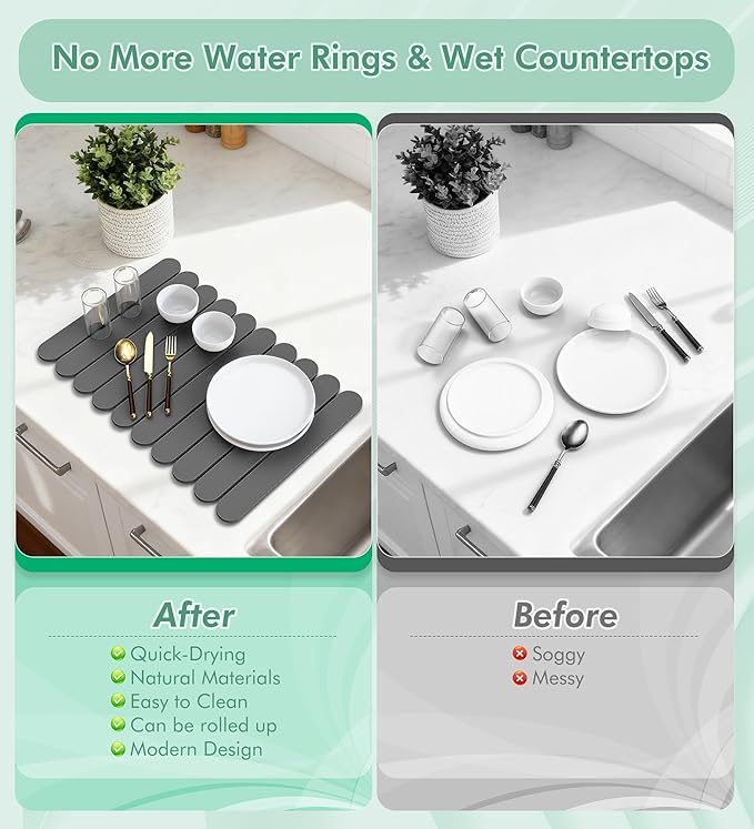 Large Stone Dish Drying Mat for Kitchen Counter, Quick Dry Diatomaceous Earth