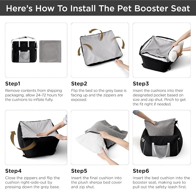 Lesure Small Dog Car Seat for Small Dogs - Waterproof Dog Booster Car Seat with Storage Pockets, Clip-On Safety Leash and Thickened Memory Foam Filling, Pet Carseat Puppy Travel Carrier Bed, Black
