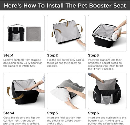 Lesure Small Dog Car Seat for Small Dogs - Waterproof Dog Booster Car Seat with Storage Pockets, Clip-On Safety Leash and Thickened Memory Foam Filling, Pet Carseat Puppy Travel Carrier Bed, Black