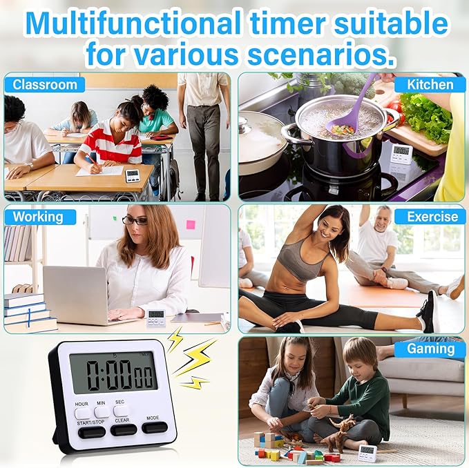 Leumoi 6 Pcs Digital Kitchen Timer 24 Hour Clock and Alarm Function Timer
