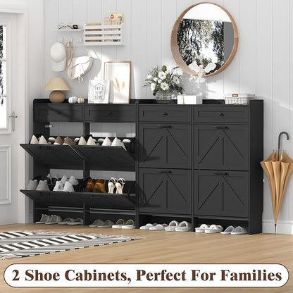 Shoe Cabinet with 4 Flip Drawers & 2 Storage Drawers, Rustic Farmhouse Narrow