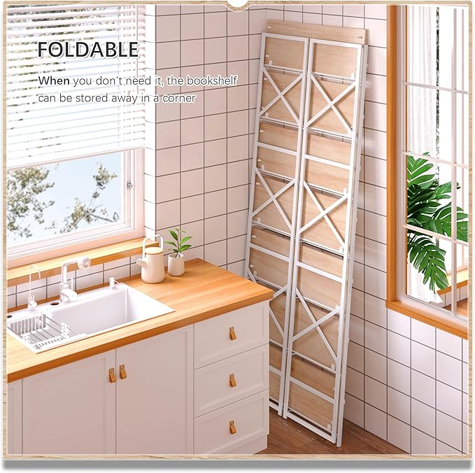 4NM 7 Tiers No Assembly Book Shelves, 72.4" H Folding Bookshelf Bookcase Open