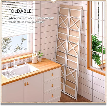 4NM 7 Tiers No Assembly Book Shelves, 72.4" H Folding Bookshelf Bookcase Open