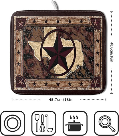 Giwawa Western Texas Star Dish Drying Mat 16"x18", Rustic Primitive Country