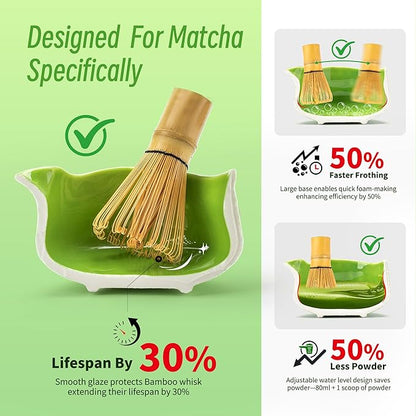 TEANAGOO 7-PCS Green Matcha Whisk Set, Complete Ceremony Start Kit, Ceramic