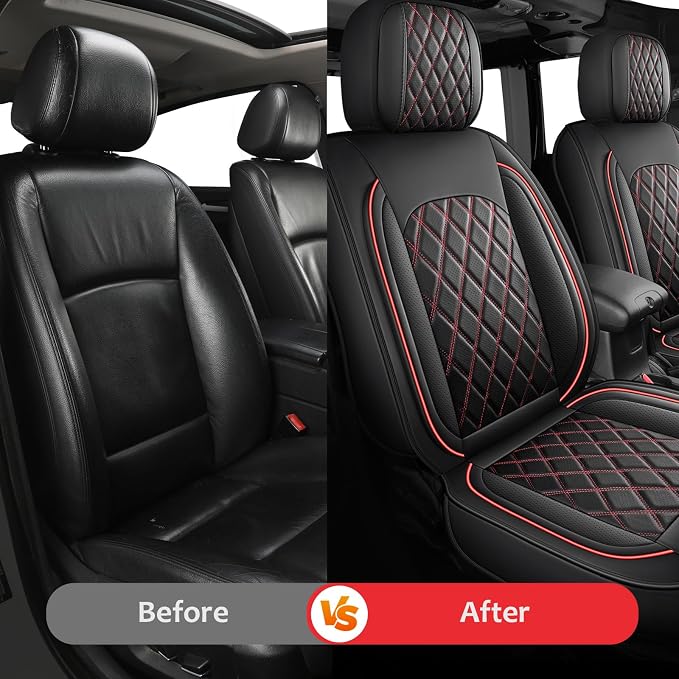 MIROZO Tacoma Seat Covers Full Set,Leather Car Seat Cover Fits for 2024 2025 2026 Toyota Tacoma Crew Cab,Waterproof Seat Covers for Truck,Front & Rear Seat Cover Set (Black and Red, Full Set)