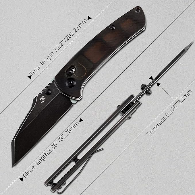 KANSEPT Main Street Pocket Folding Knife, 3.36''Black Ticn Coated 154CM Sharp Blade, Light Brown Acrylic Handle with Axis Lock Thumb Stud, Perfect Clip for Camping Fishing Gift Everyday Carry T1015v8