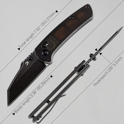 KANSEPT Main Street Pocket Folding Knife, 3.36''Black Ticn Coated 154CM Sharp Blade, Light Brown Acrylic Handle with Axis Lock Thumb Stud, Perfect Clip for Camping Fishing Gift Everyday Carry T1015v8