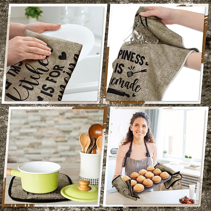Leinuosen 8 Pcs Kitchen Towels and Oven Mitts Sets Pot Holders Dishcloths Set