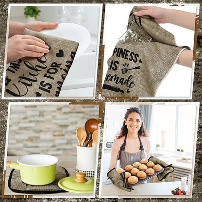 Leinuosen 8 Pcs Kitchen Towels and Oven Mitts Sets Pot Holders Dishcloths Set