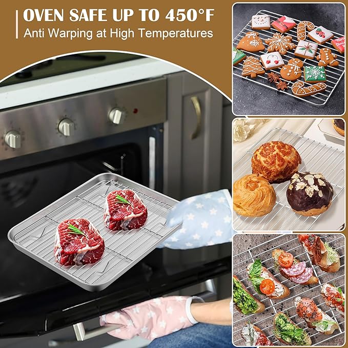 E-far Baking Sheet with Wire Rack, Stainless Steel Cookie Sheets Pan & Cooling