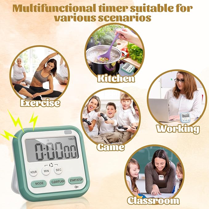 Leumoi 6 Pcs Digital Kitchen Timer 24 Hour Clock and Alarm Function Timer