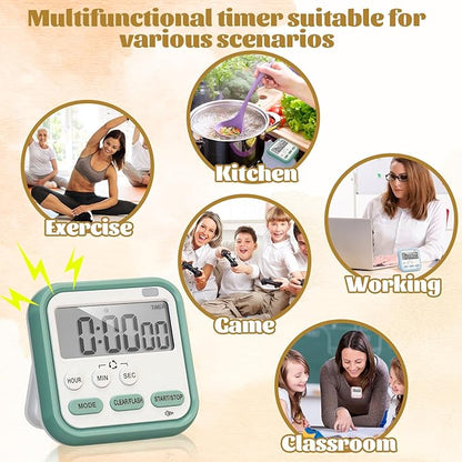 Leumoi 6 Pcs Digital Kitchen Timer 24 Hour Clock and Alarm Function Timer