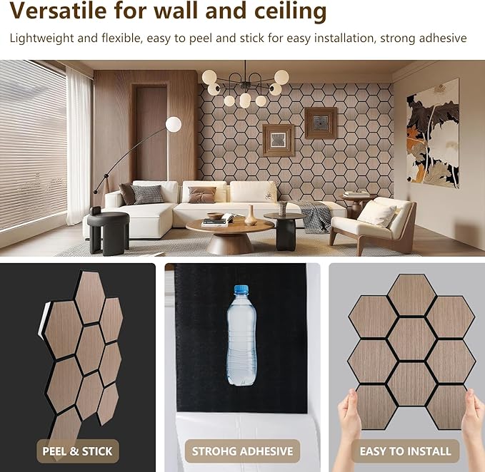 Hexagon Acoustic Wall Panels, Self-Adhesive Sound Absorbing Wall Panel by ARMURO