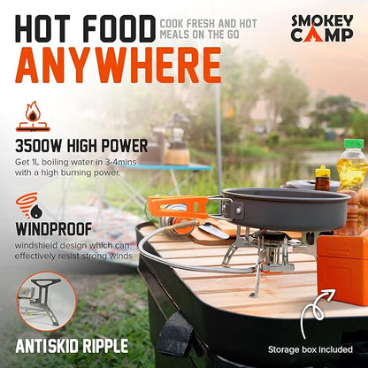 Camping Cookware Mess Kit Set with Stove - Backpacking Camping Pots and Pans Set, All in One Non-Stick Camping Cooking Set, Portable Stove, Hiking, Picnic, Outdoor & Camping Cookware Set