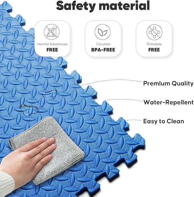 Home Gym Mat, Puzzle Exercise Mat,EVA Interlocking Foam Floor Tiles for Home Workout Equipment and Kids' Play Areas - Blue, 24 in x 24 in x ½ in - 32 Tiles (Blue, 32 Pack 128 sq ft)