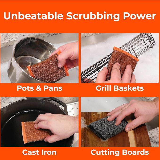 Heavy-Duty Steel Wool Scrubber Sponges 4 Pack – Stainless Steel Cleaning Pads