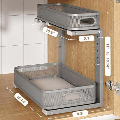 2 Pack 15.7IN-Depth Under Sink Organizer