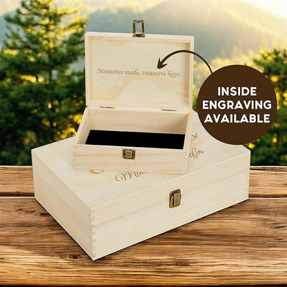 Personalized Wooden Keepsake Box Custom Engraved Adventure Memory Box for Couples Travel Souvenirs Photos Letters - Storage Memento Boxes for Wedding Gifts Newlyweds Anniversary Valentine's Day Gift