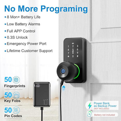 Smart Door Lock with Knob, LinkThai Keyless Entry Fingerprint Lock with