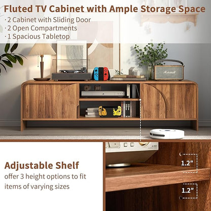 BERRYMERRY 63'' TV Stand for Up to 75" TVs, MCM TV Console Table