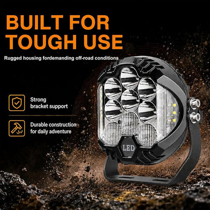 LIGBT 4PCS 7 Inch White Round Side Shooter Offroad Fog Lights Amber DRL 90W 3 Modes 270° Wide Range Super Bright LED Pods Light Kit with Wiring Harness for Pickup Truck ATV UTV SUV