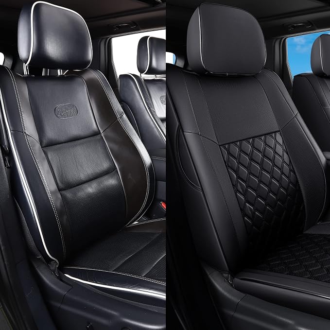 Huidasource Car Seat Covers for Grand Cherokee, 2pcs Full Coverage Leather Custom Automotive Interior Seat Cushion Cover Fit for Grand Cherokee 2011-2021 (Front Pair/Black)