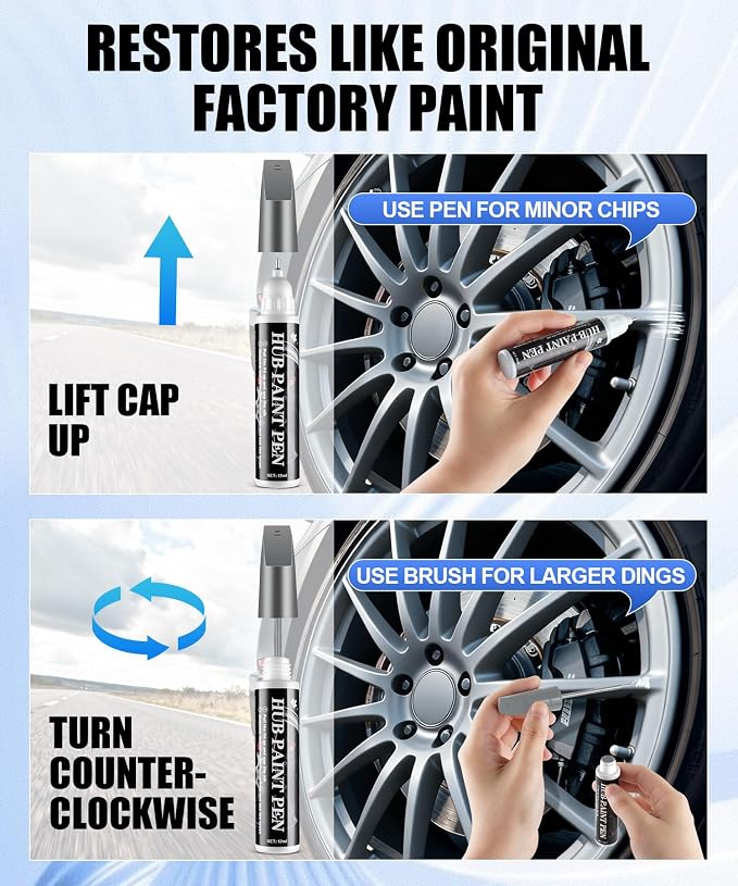 Amiss Gloss Gray Rim Repair Kit, Wheel Paint and Rim Paint Touch Up Pen for Curb Rash, Universal Alloy Wheel Scratch Repair for Scratches and Scuffs, Car Accessories (Gloss Gray)