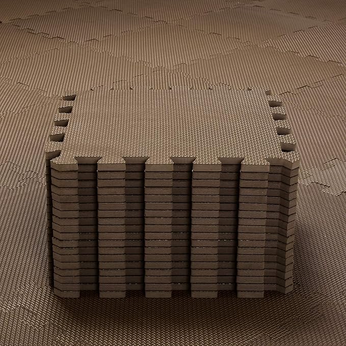 qqpp EVA Rubber 18 Tiles Interlocking Puzzle Foam Floor Mats - Baby Play Mat for Playing | Exercise Mat for Home Workout. Brown. QC-Fb18N