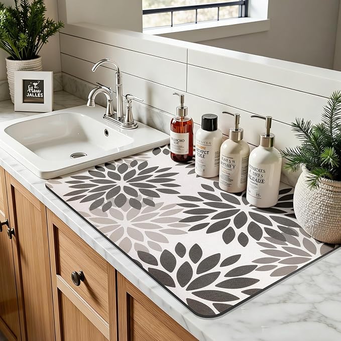 Findosom Floral Dish Drying Mat, Cuttable Drying Mat