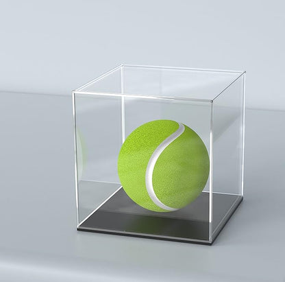 Acrylic Display Case, 4x4x4 Inch Cube Box With Matte Black Base, Clear Single-Piece Case for Softball Collectibles Figurines Mini Figures