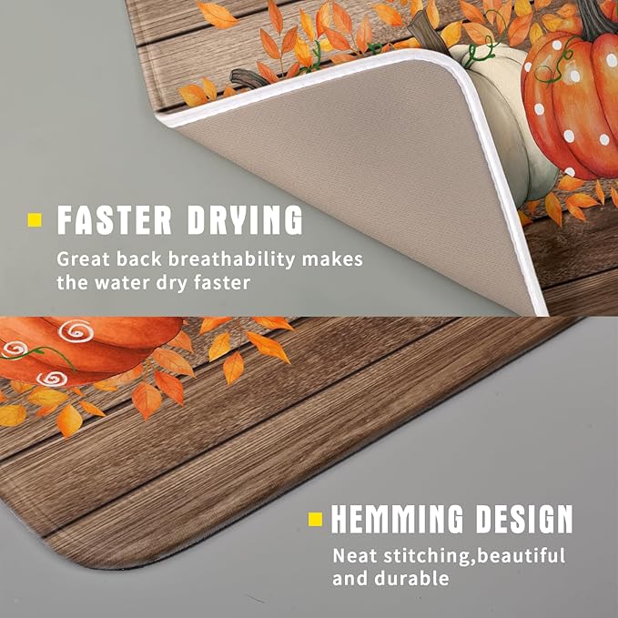 Autumn Pumpkin Dish Drying Mat Rustic Wood Dish Drainer Mats Fast Dry
