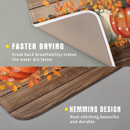 Autumn Pumpkin Dish Drying Mat Rustic Wood Dish Drainer Mats Fast Dry