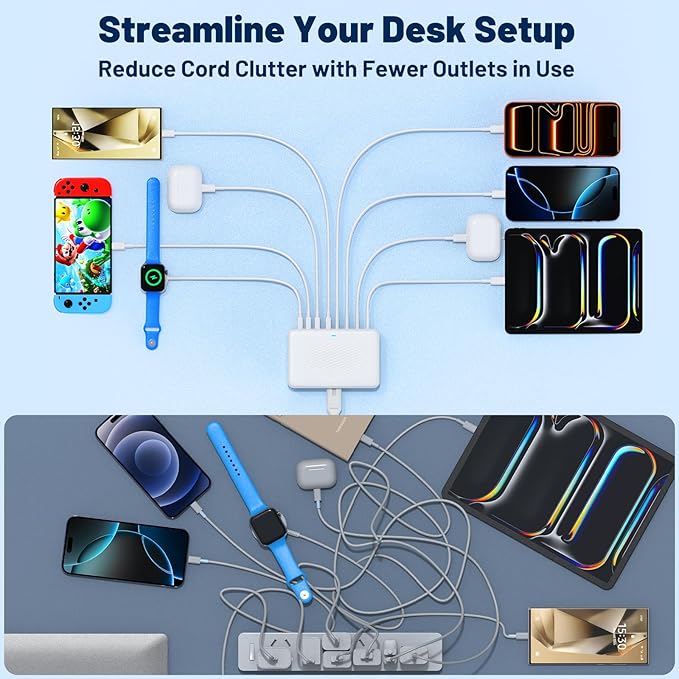 200W USB C Charging Station, 8-Port GaN USB C Charger Block, PD 65W Desktop