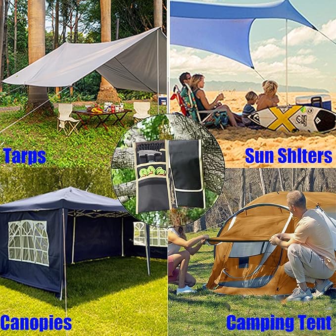 10 Pcs Heavy Duty Tent Stakes and Camping Hammer Set,10in Metal Tent Stake for Lawn,Ground and Beach,Camping Tent Kit with Tent Stakes,Hammer, Reflective Rope,Tent Clamps and Storage Bag
