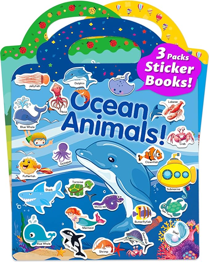Reusable Sticker Book for Toddlers 2-4 Years, Stickers for Kids, Toddler Sticker Book Ages 1-3, Toddler Craft Activities, Toddlers Travel Toys Ages 2+ Boy Girl Birthday Gifts