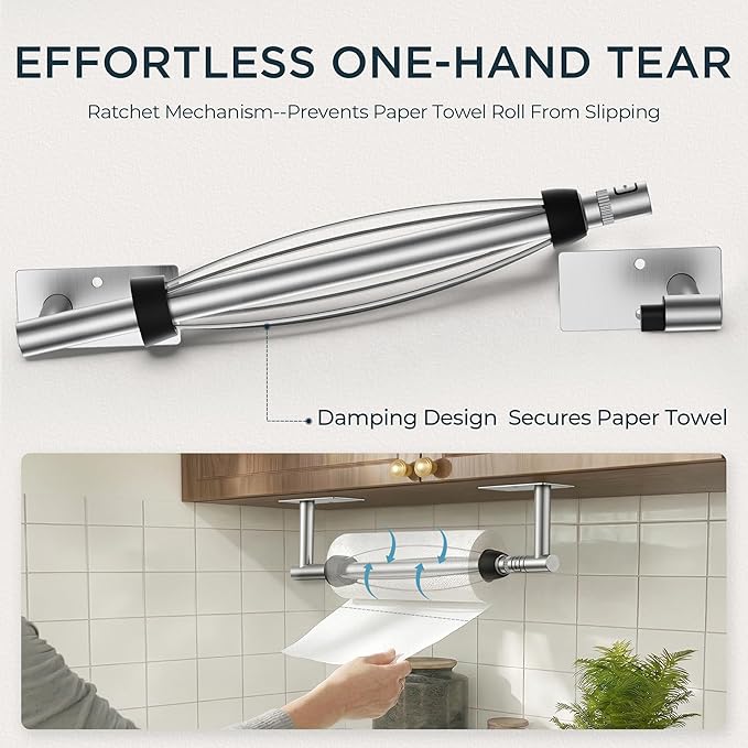 FORIOUS Paper Towel Holder Under Cabinet, Single Hand Operable