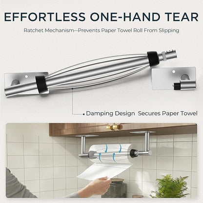 FORIOUS Paper Towel Holder Under Cabinet, Single Hand Operable