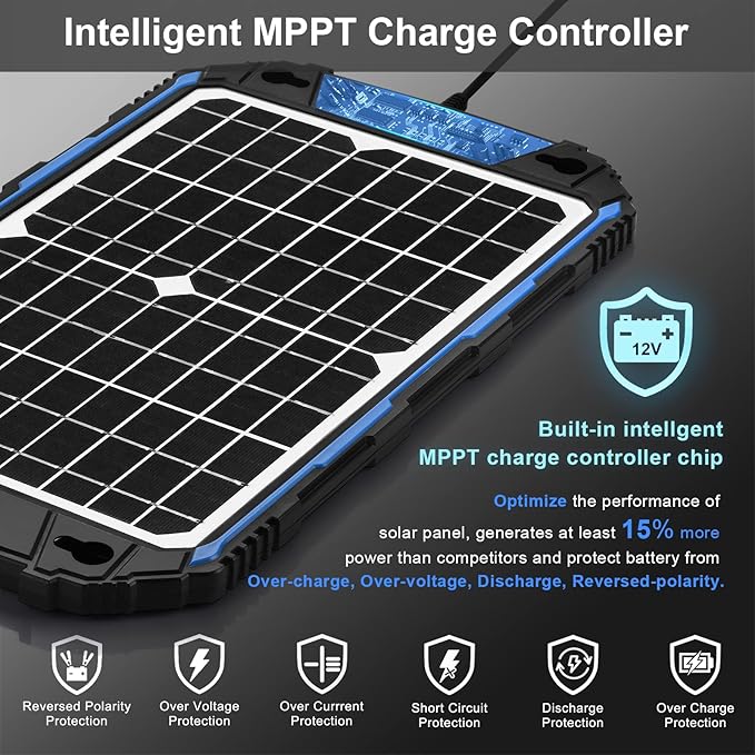 SUNER POWER Waterproof 12W 12V Solar Battery Charger & Maintainer Pro, Built-in